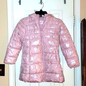 NWOT Children's Place Girls metallic pink puffer hooded coat, Size M 7/8